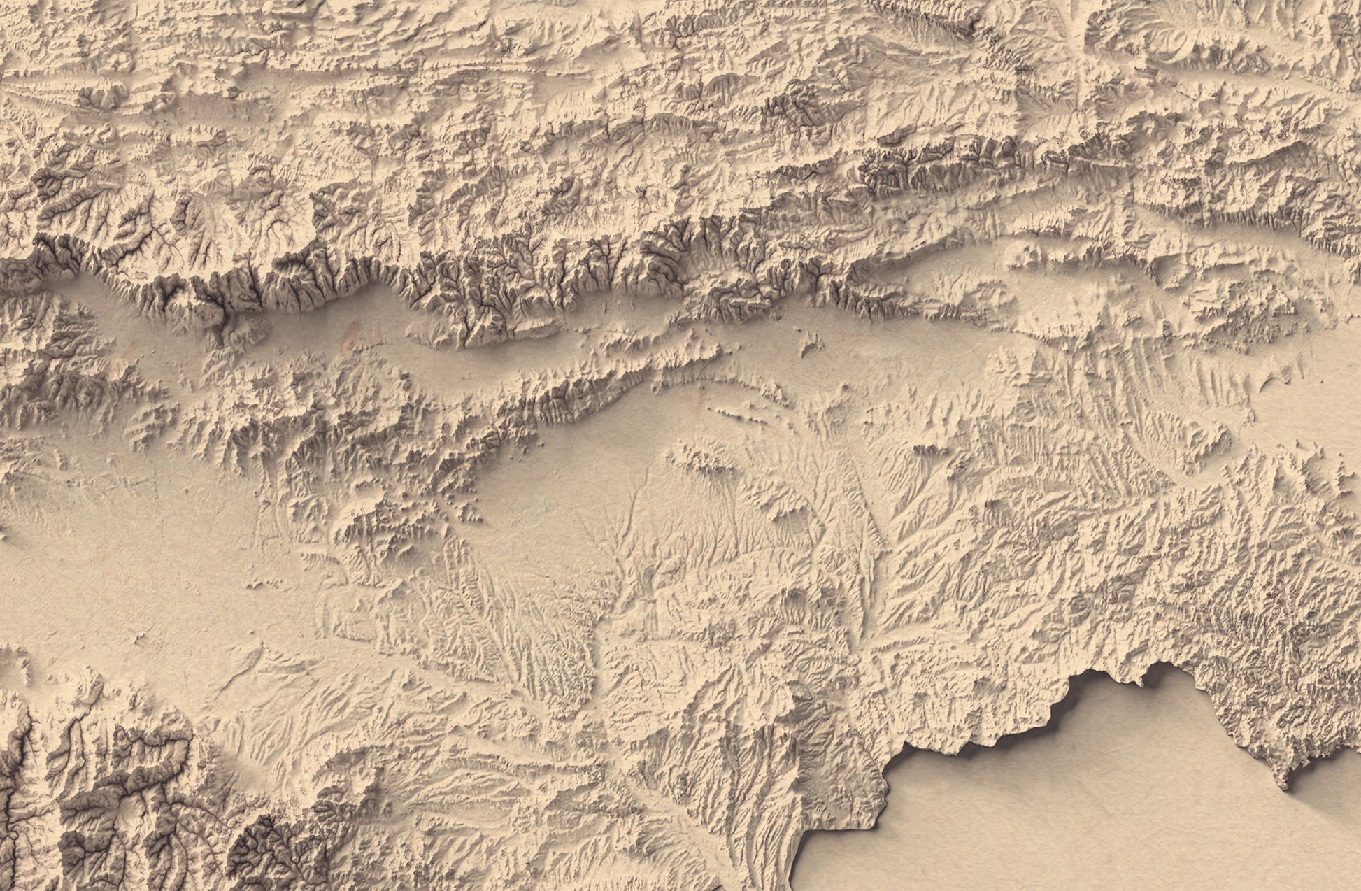 vintage shaded relief map of Bulgaria