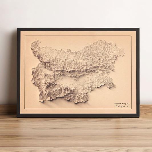 vintage shaded relief map of Bulgaria