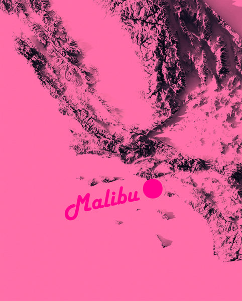 vintage Barbie pink relief map of Malibu, California
