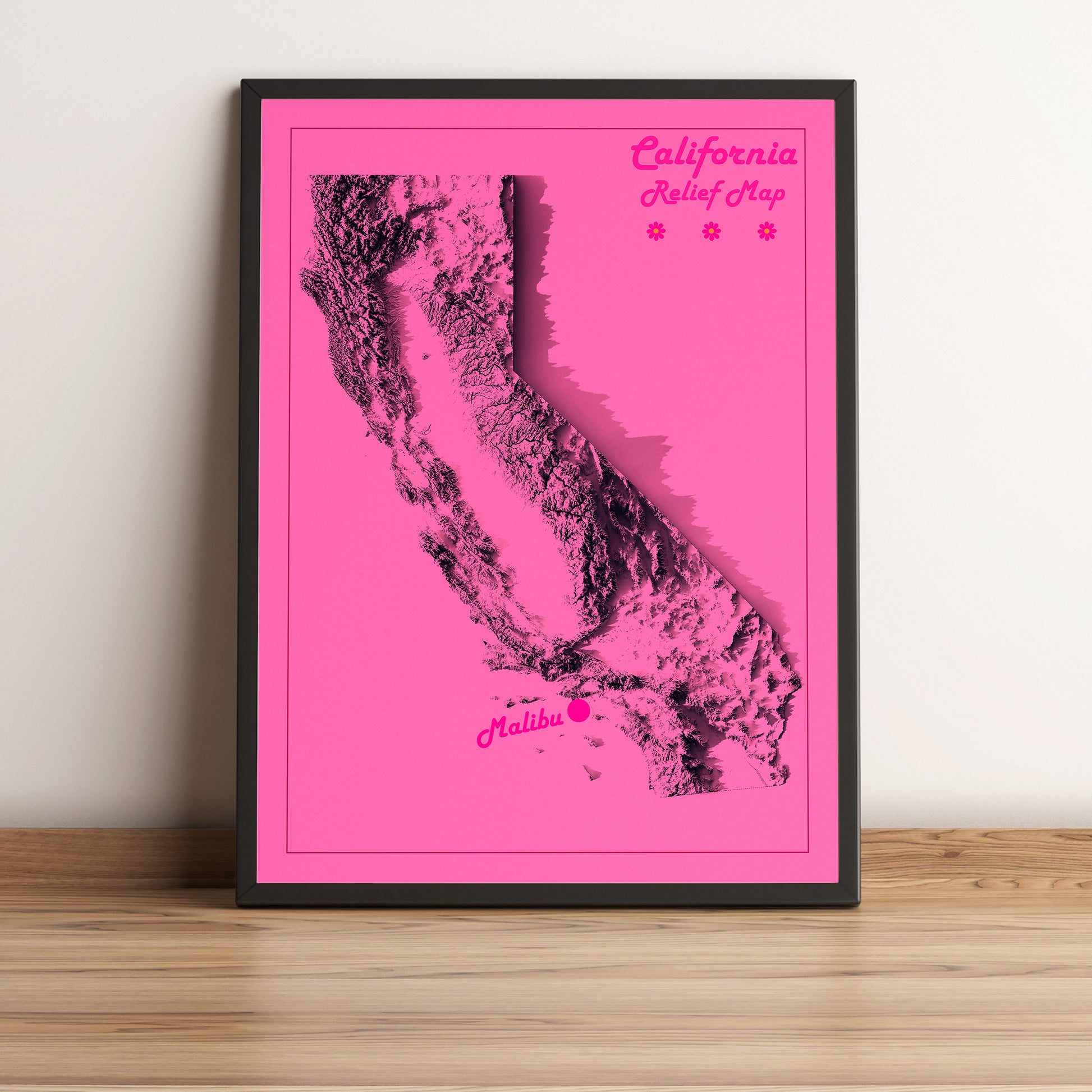 vintage Barbie pink relief map of Malibu, California