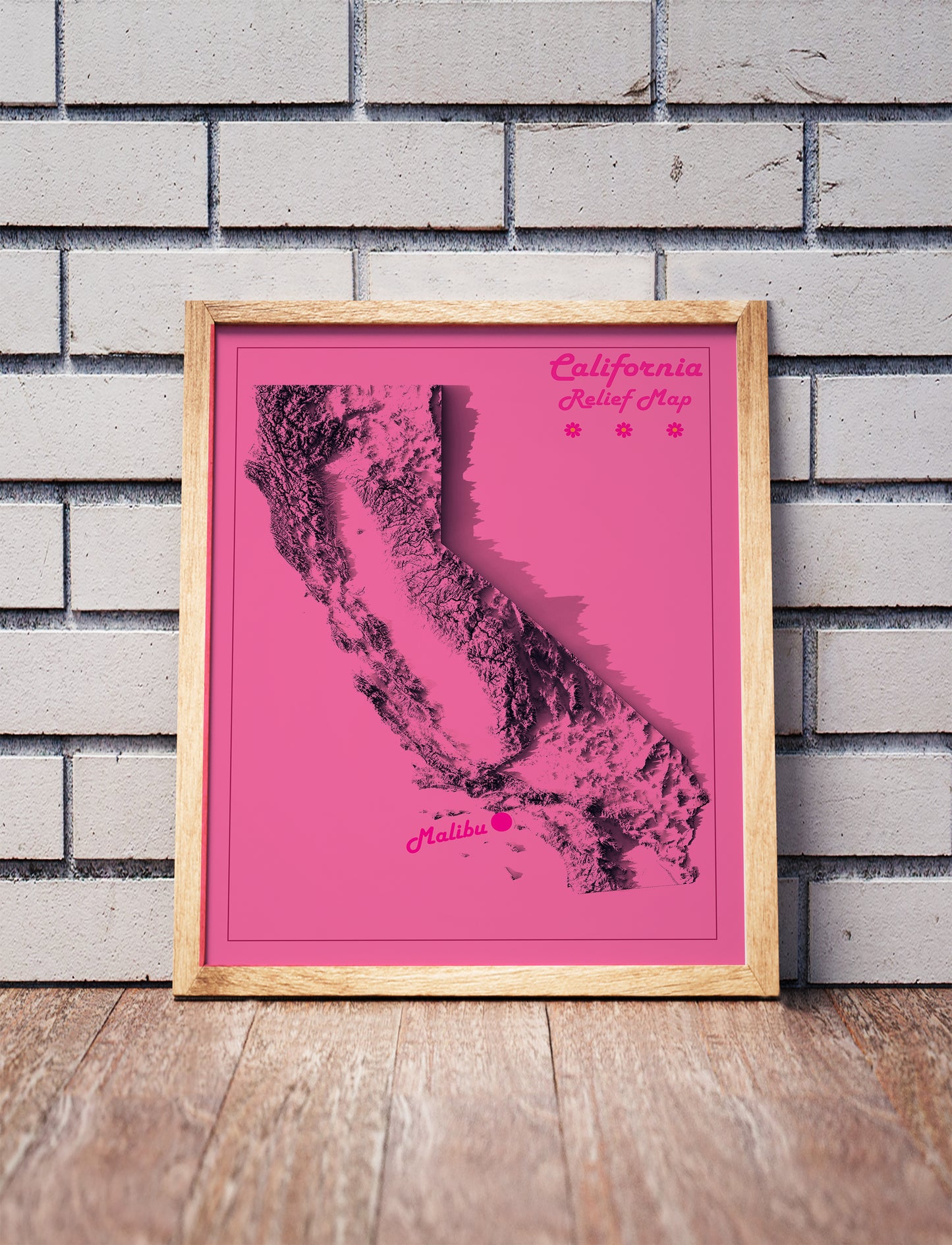 vintage Barbie pink relief map of Malibu, California