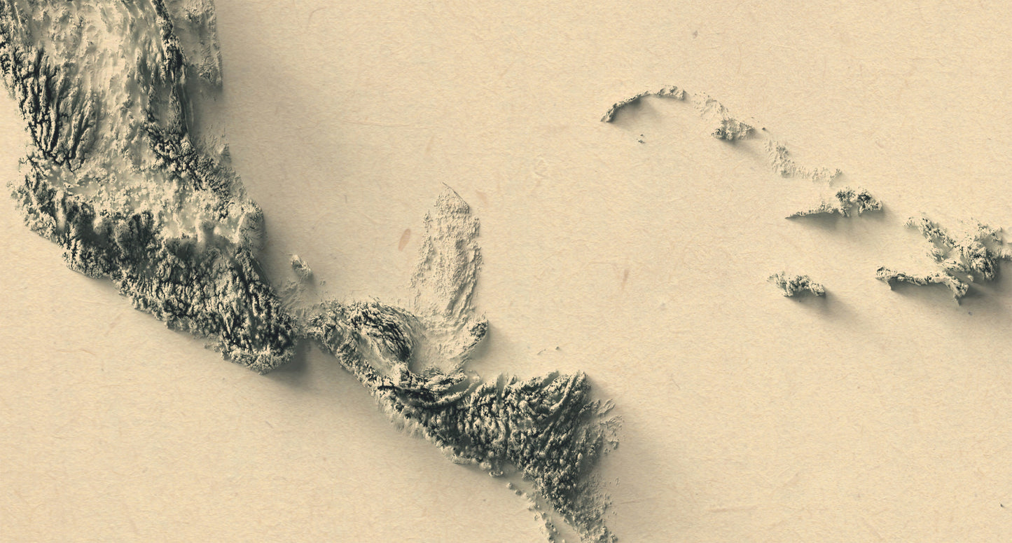 vintage shaded relief map of central america and the caribbean