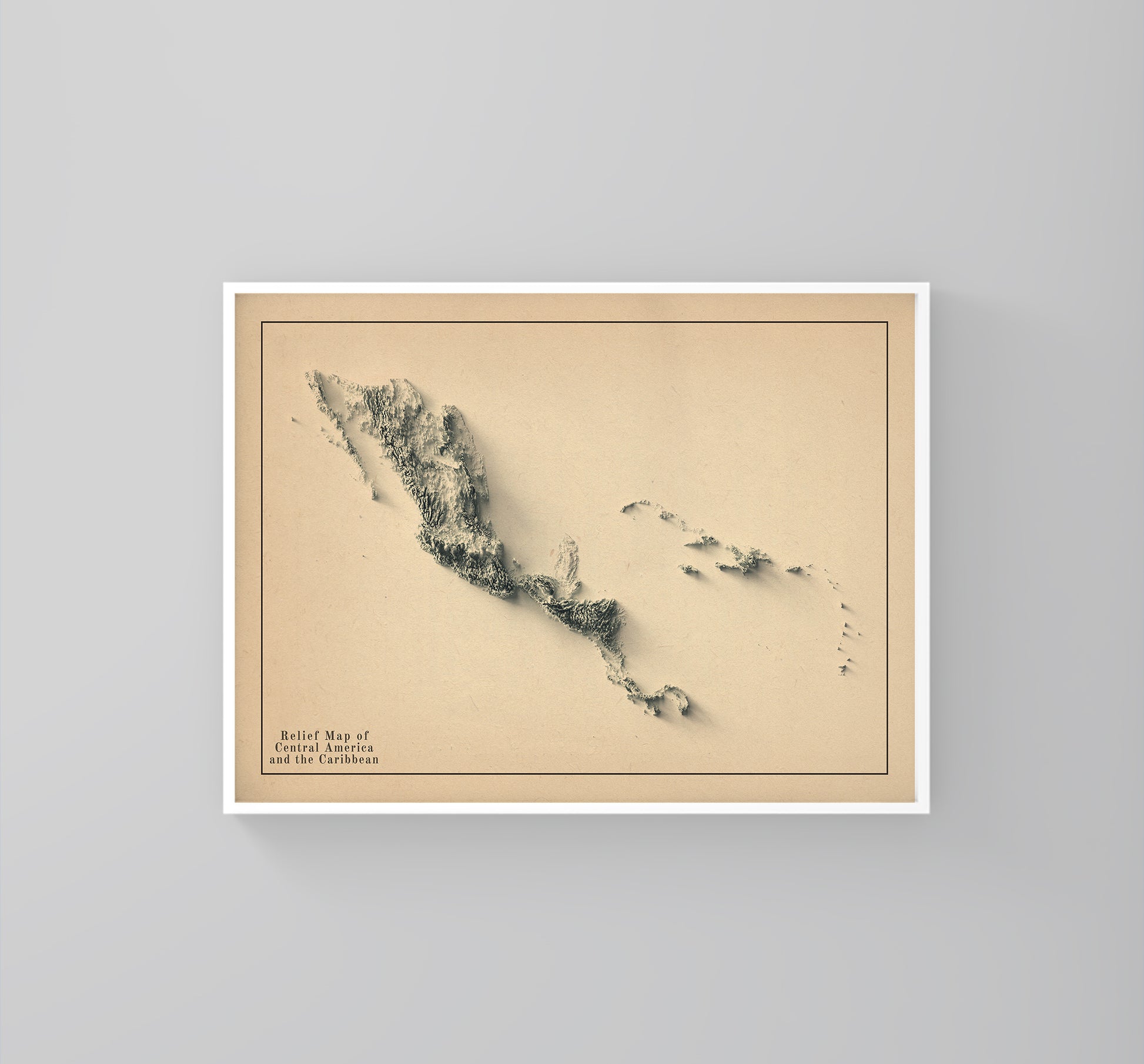 vintage shaded relief map of central america and the caribbean