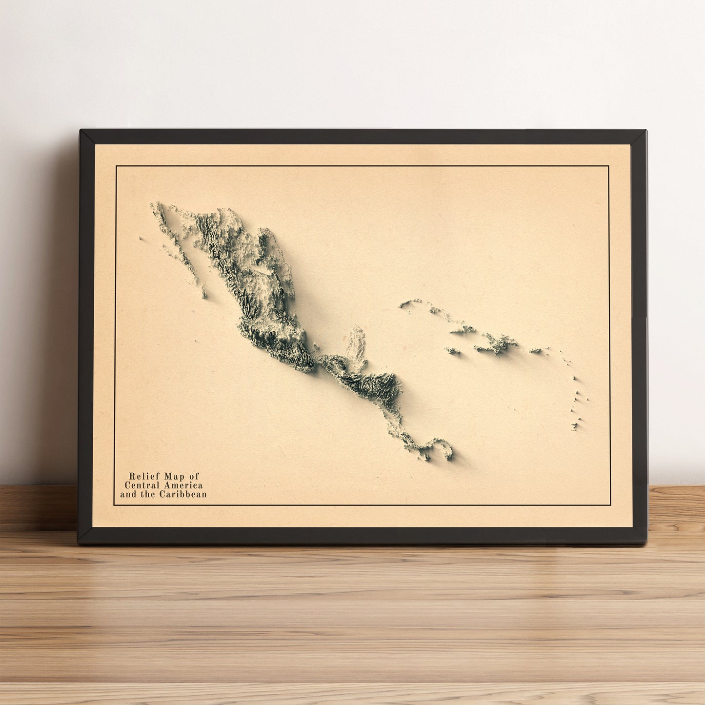 vintage shaded relief map of central america and the caribbean