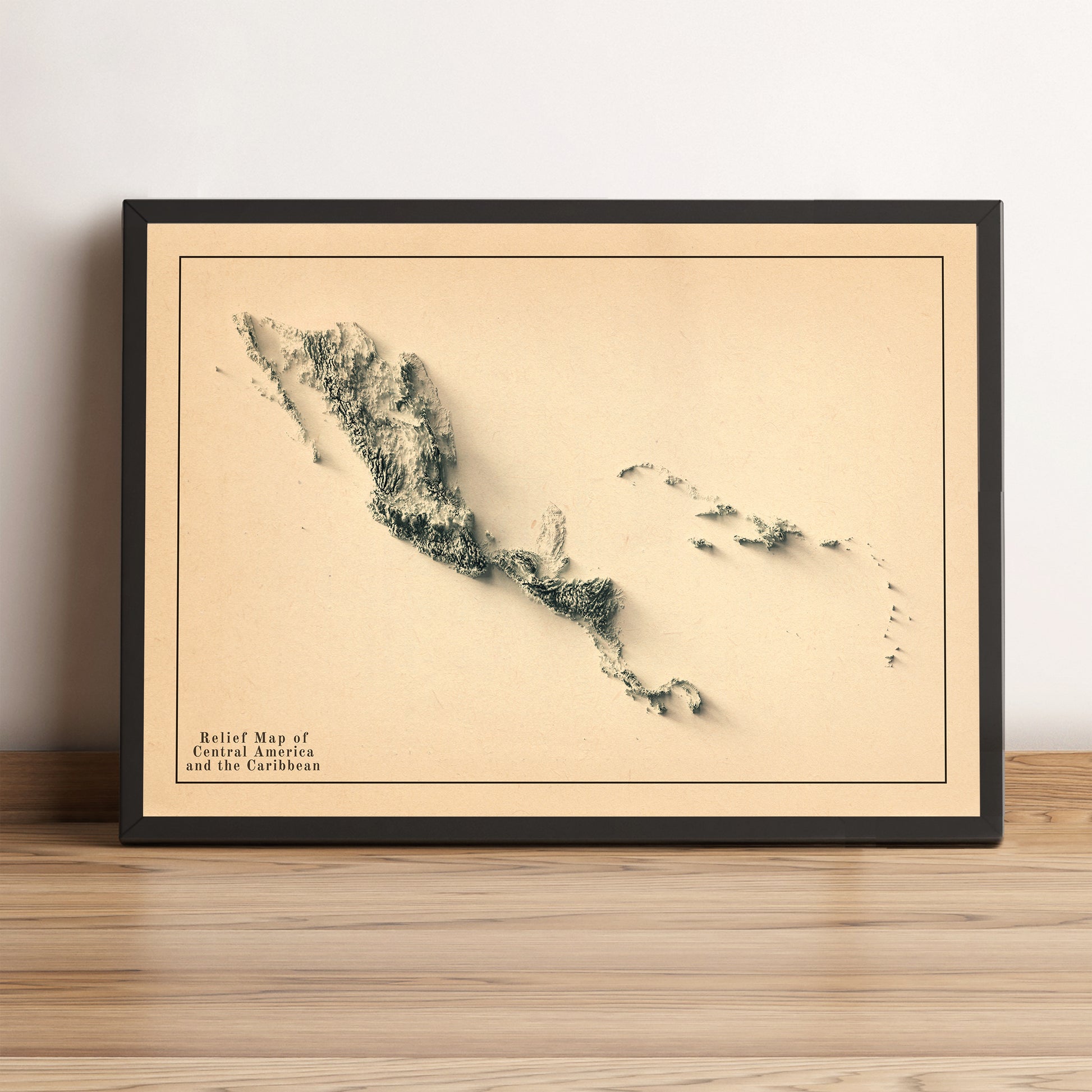 vintage shaded relief map of central america and the caribbean