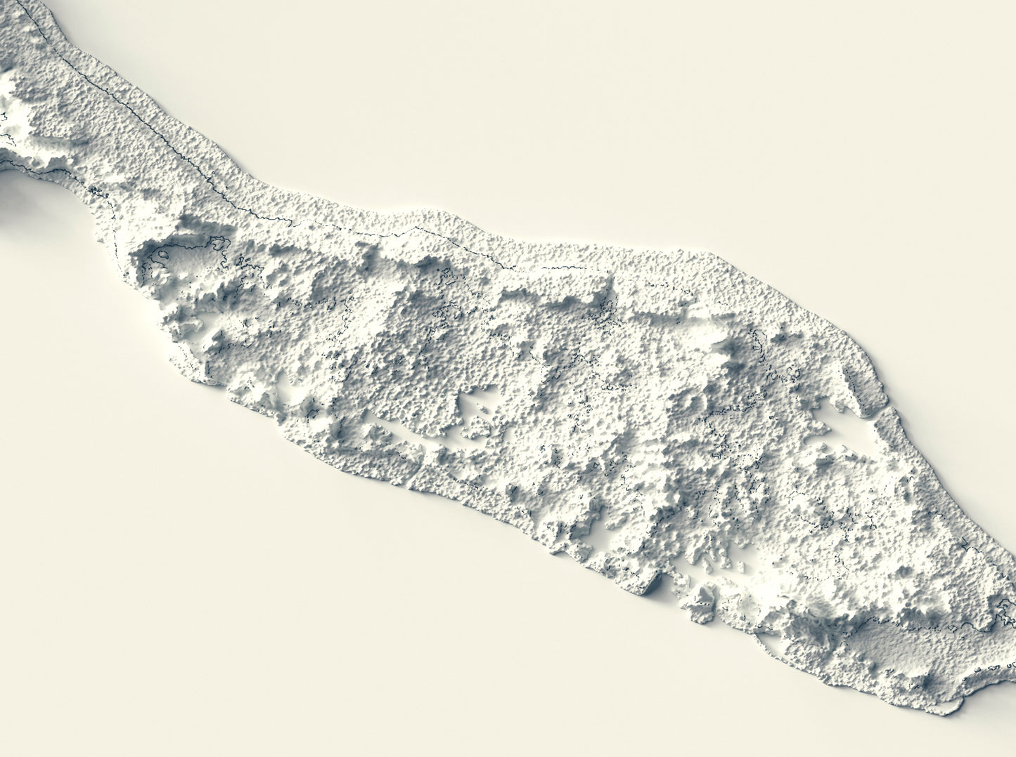 Detailed close-up of a Curaçao relief map, showcasing textured topography and geographic contours