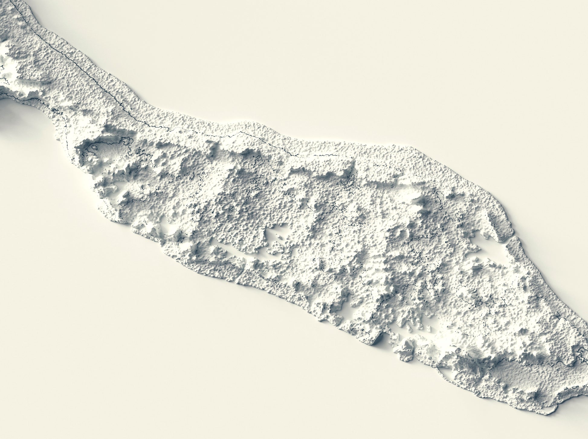 Detailed close-up of a Curaçao relief map, showcasing textured topography and geographic contours