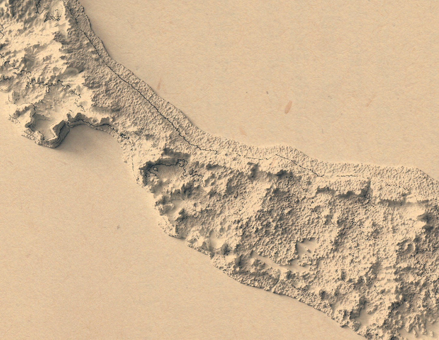 Detailed close-up of a vintage Curaçao relief map, showcasing textured topography and geographic contours