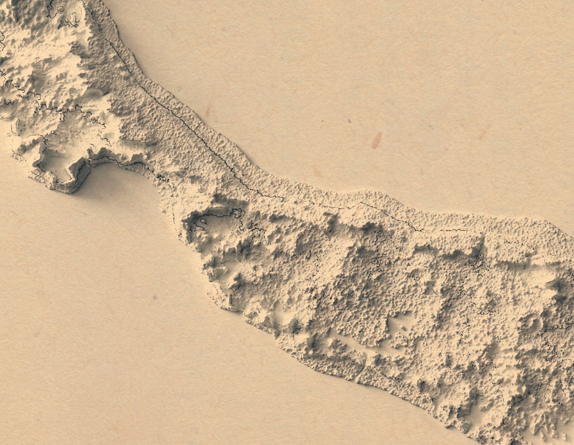 Detailed close-up of a vintage Curaçao relief map, showcasing textured topography and geographic contours