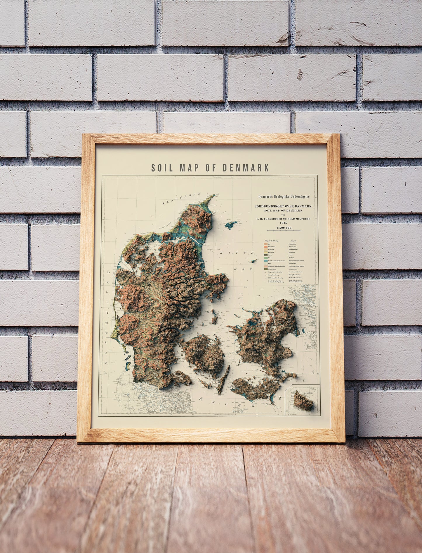 vintage shaded relief map of Denmark