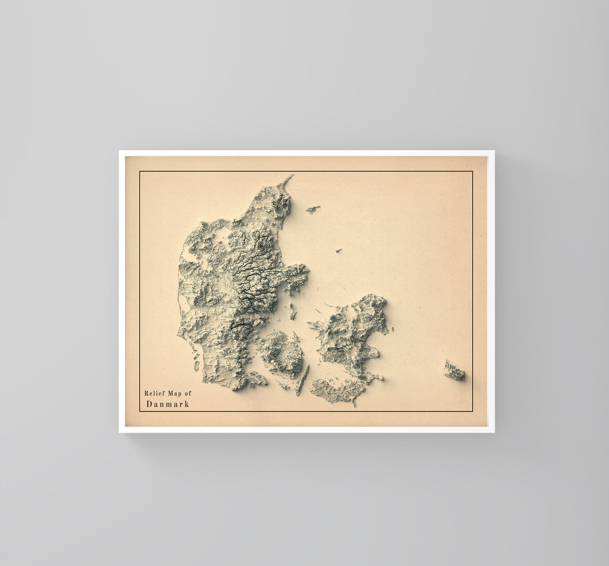 vintage shaded relief map of Denmark