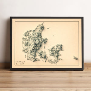 vintage shaded relief map of Denmark