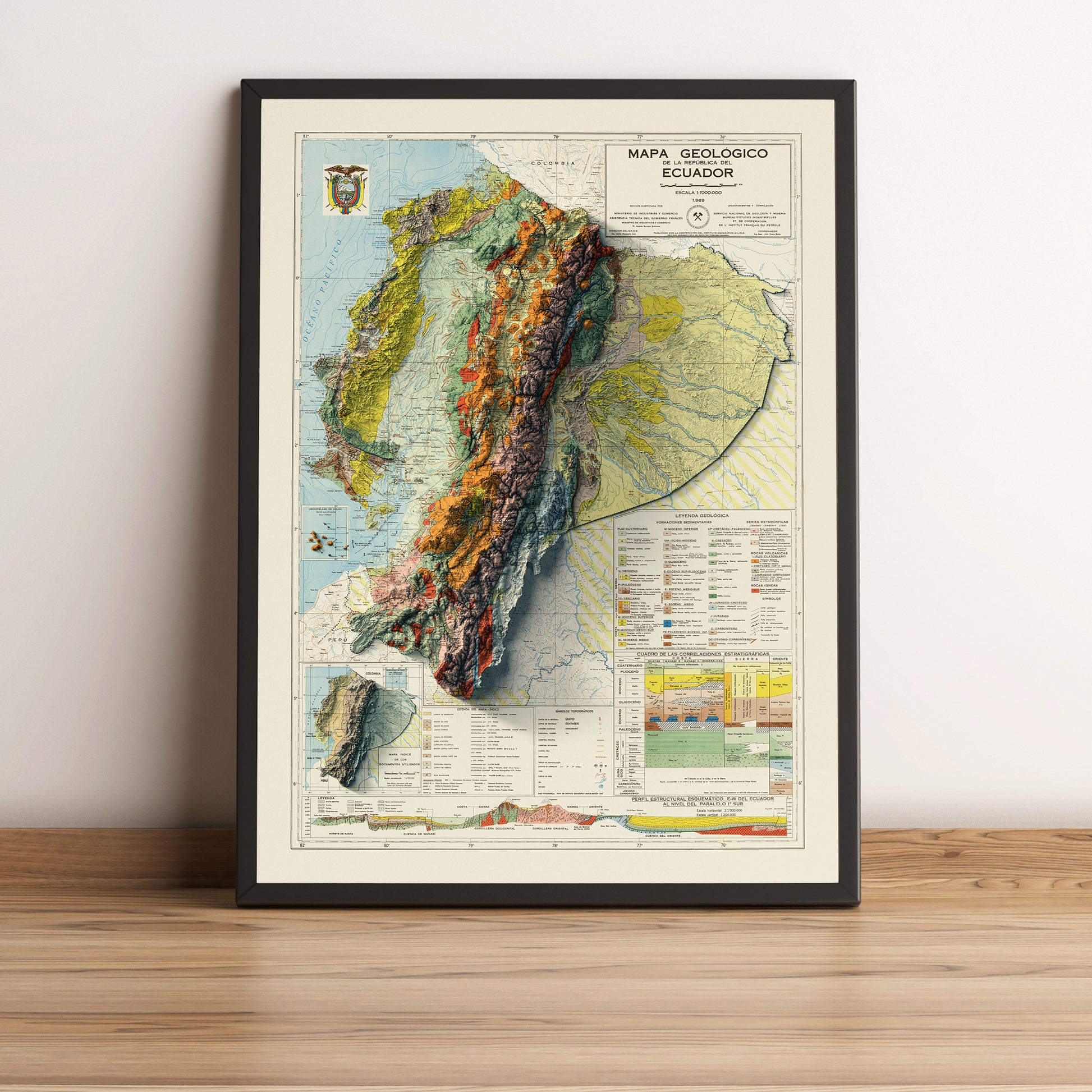 vintage shaded relief map of Ecuador