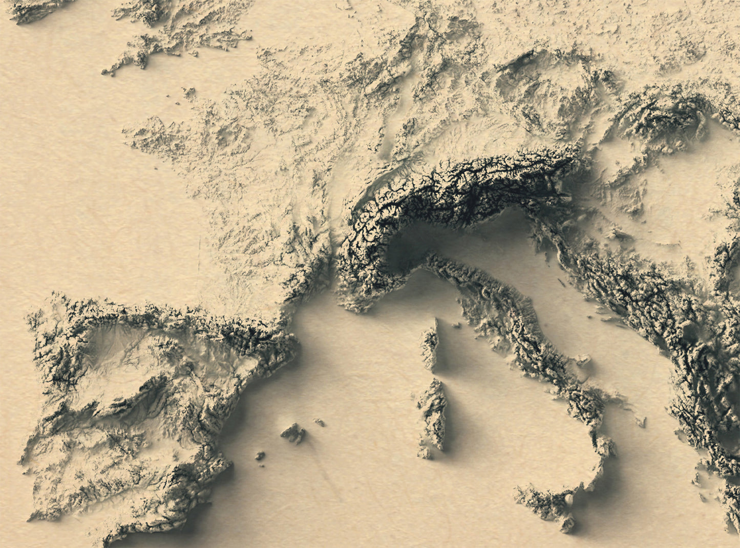 vintage shaded relief map of Europe