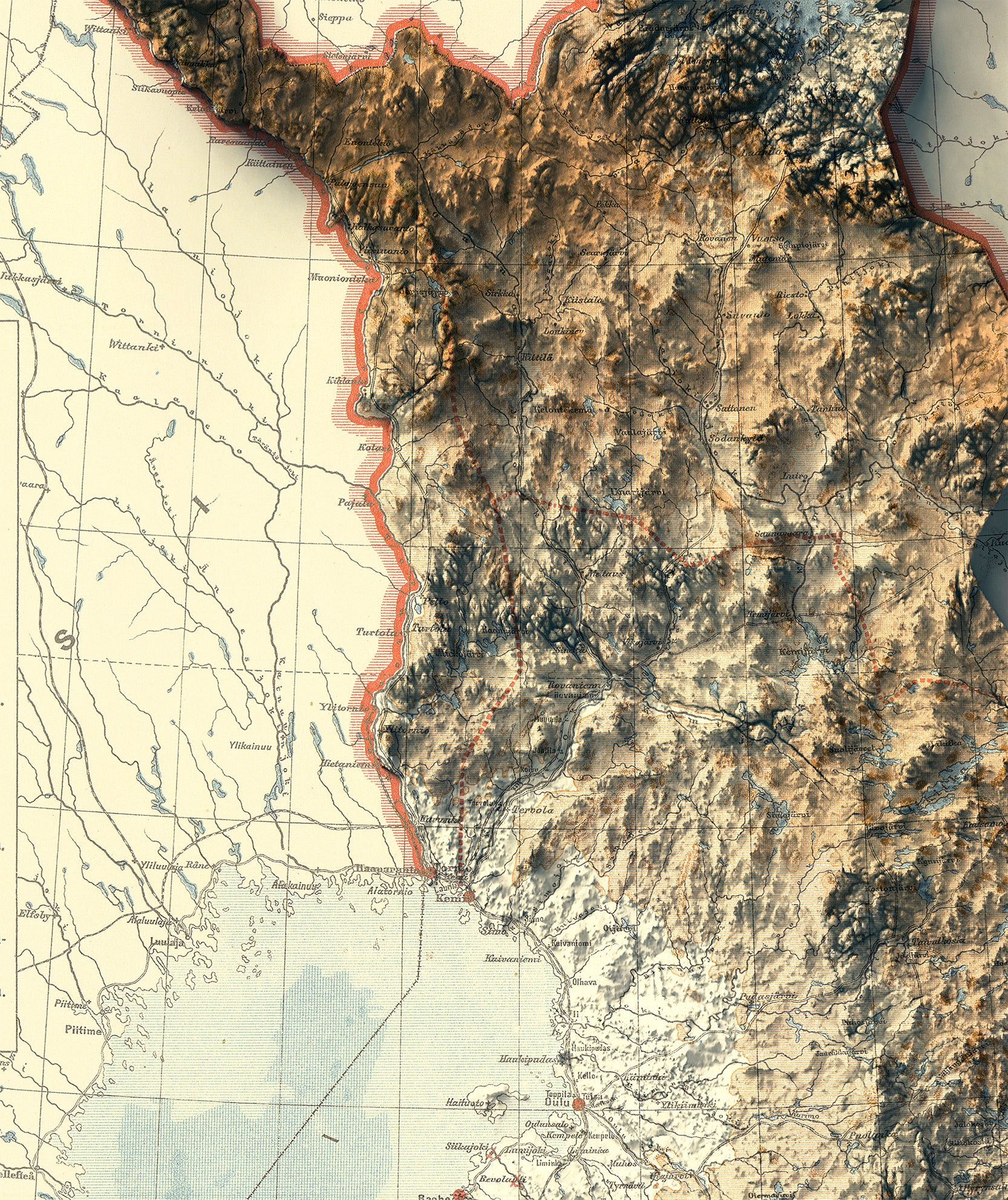 vintage shaded relief map of Finland