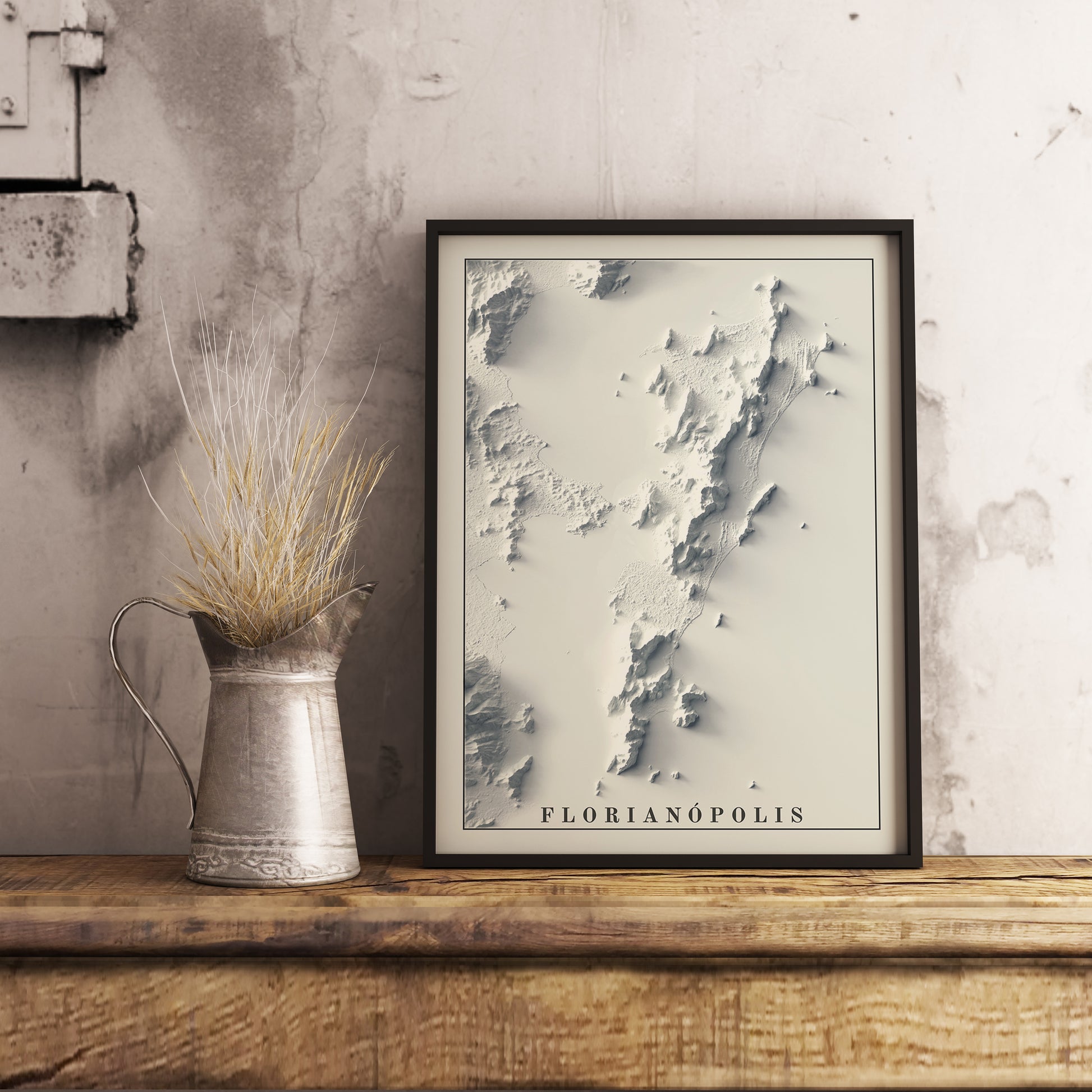 vintage shaded relief map of Florianopolis, Santa Catarina, Brazil