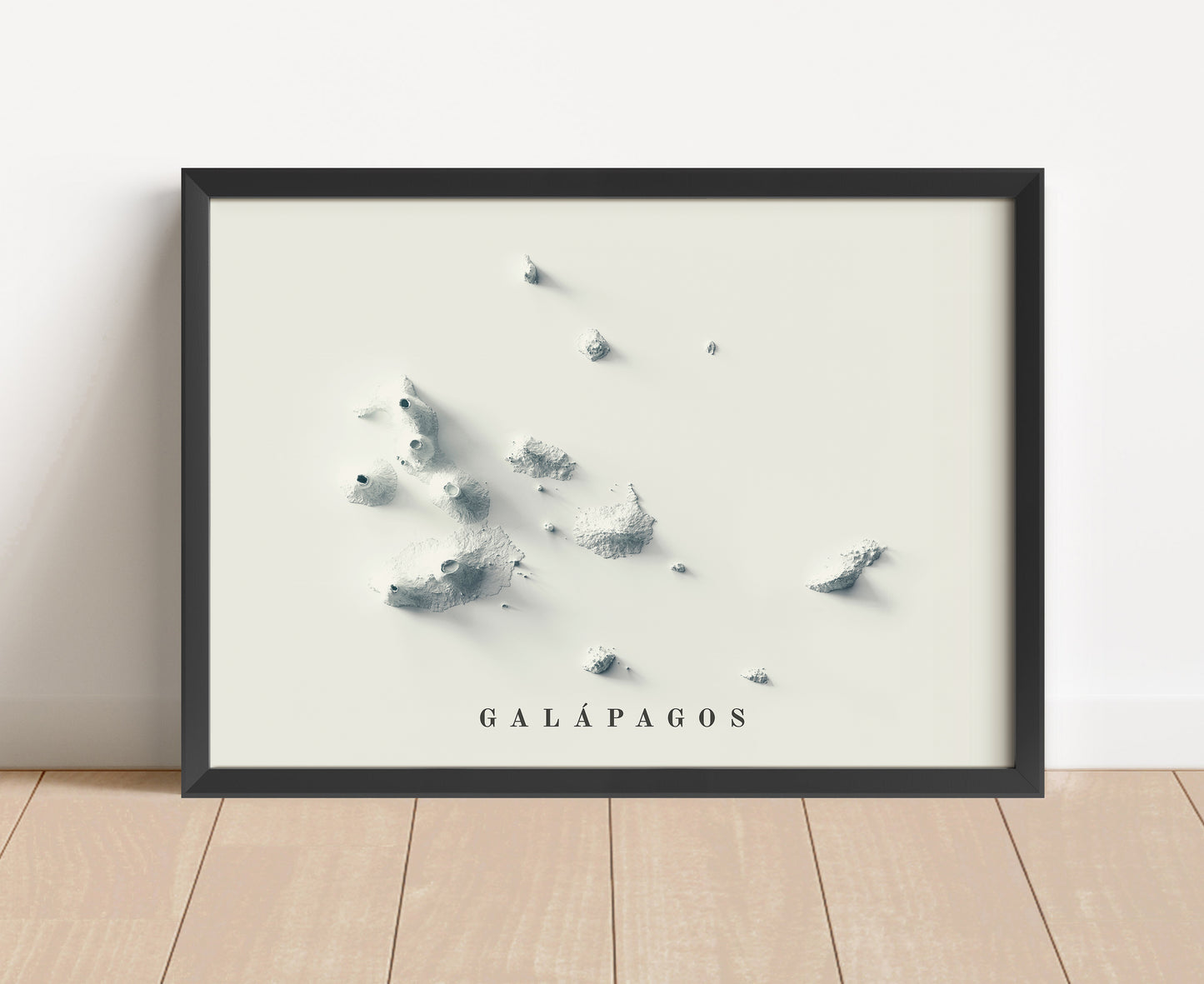 Guadeloupe, France, shaded relief map in black frame. Artistic print with realistic terrain effect for wall decor