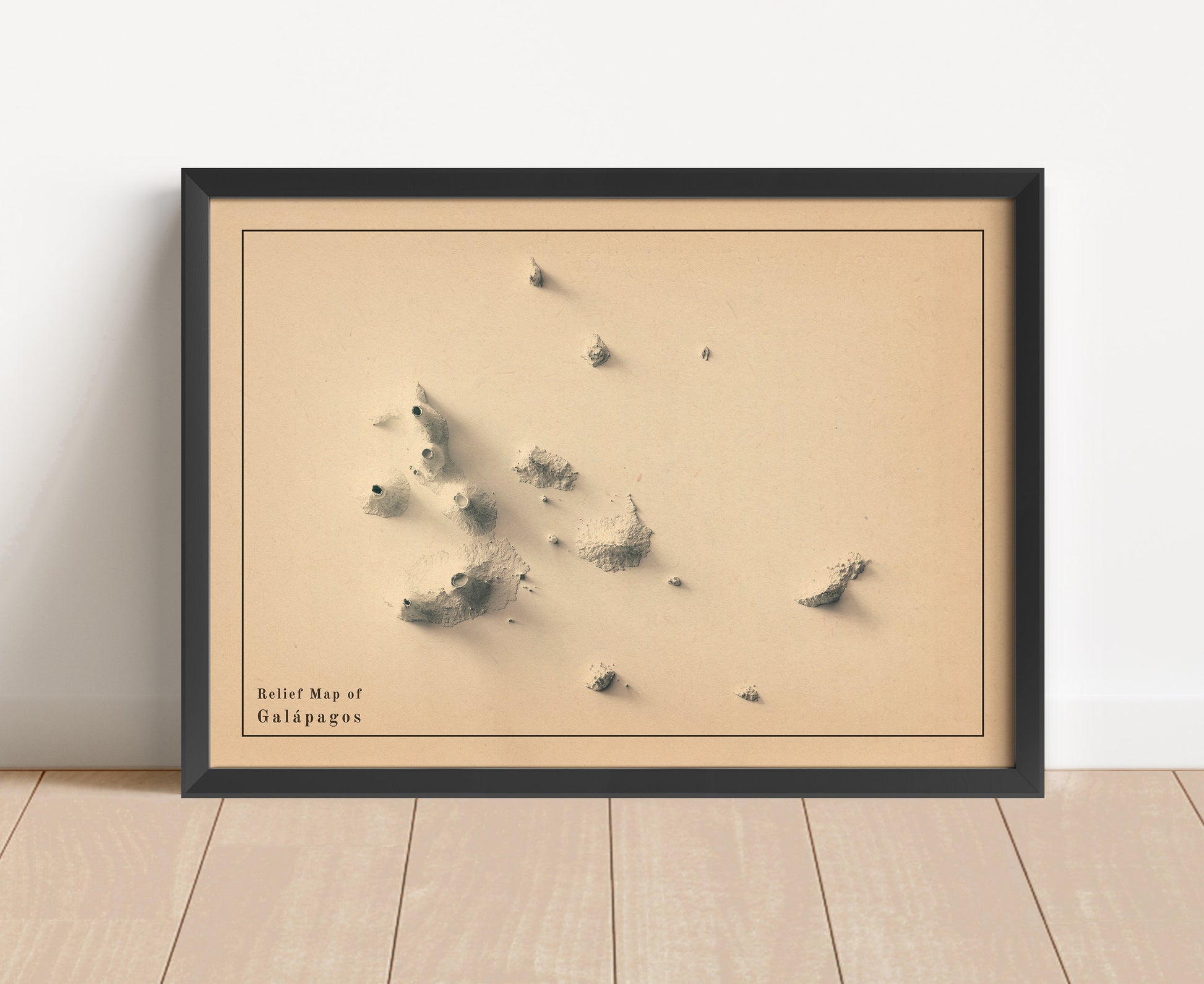 Vintage Guadeloupe, France, shaded relief map in black frame. Artistic print with realistic terrain effect for wall decor