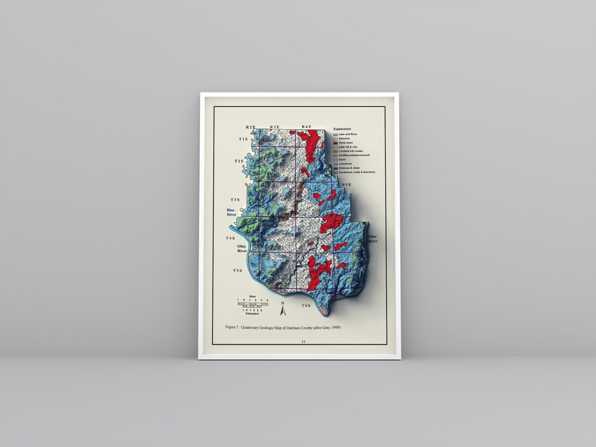 vintage shaded relief map of Harrison County, Indiana