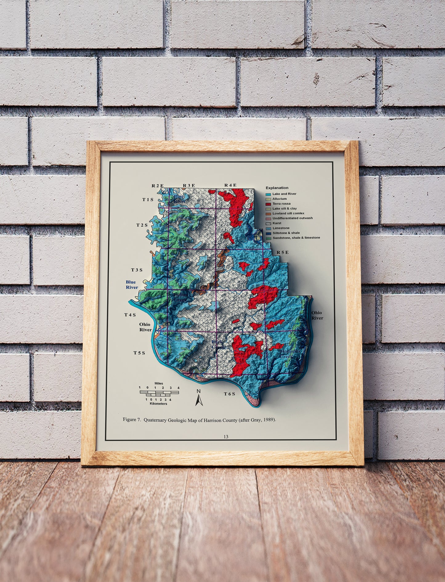 vintage shaded relief map of Harrison County, Indiana