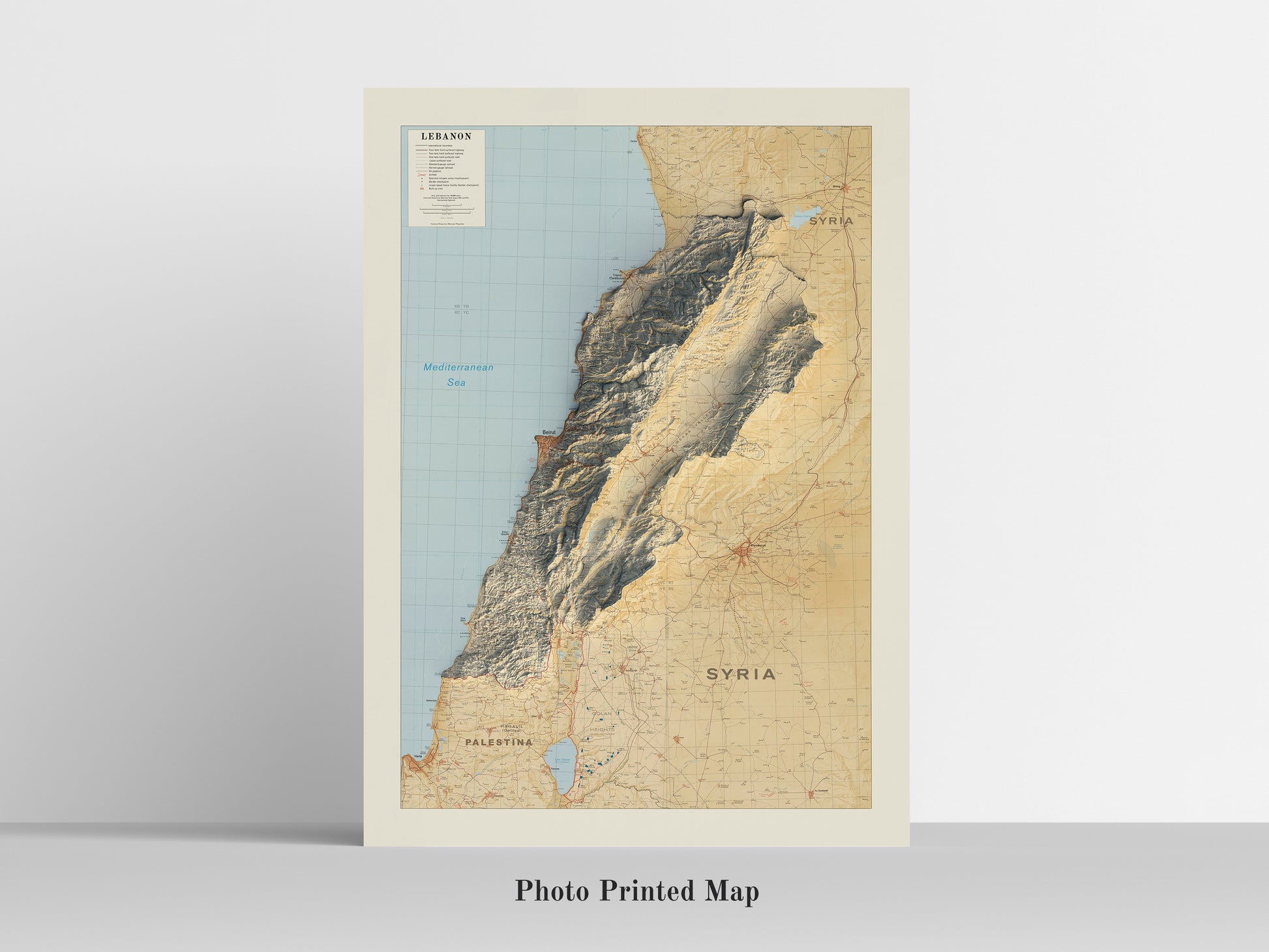 vintage shaded relief map of Lebanon