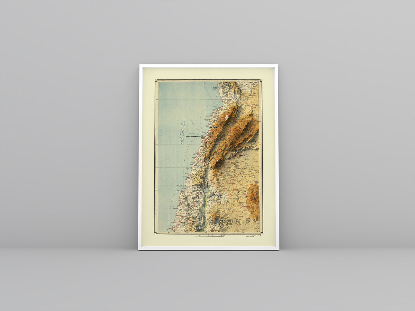 vintage shaded relief map of Lebanon