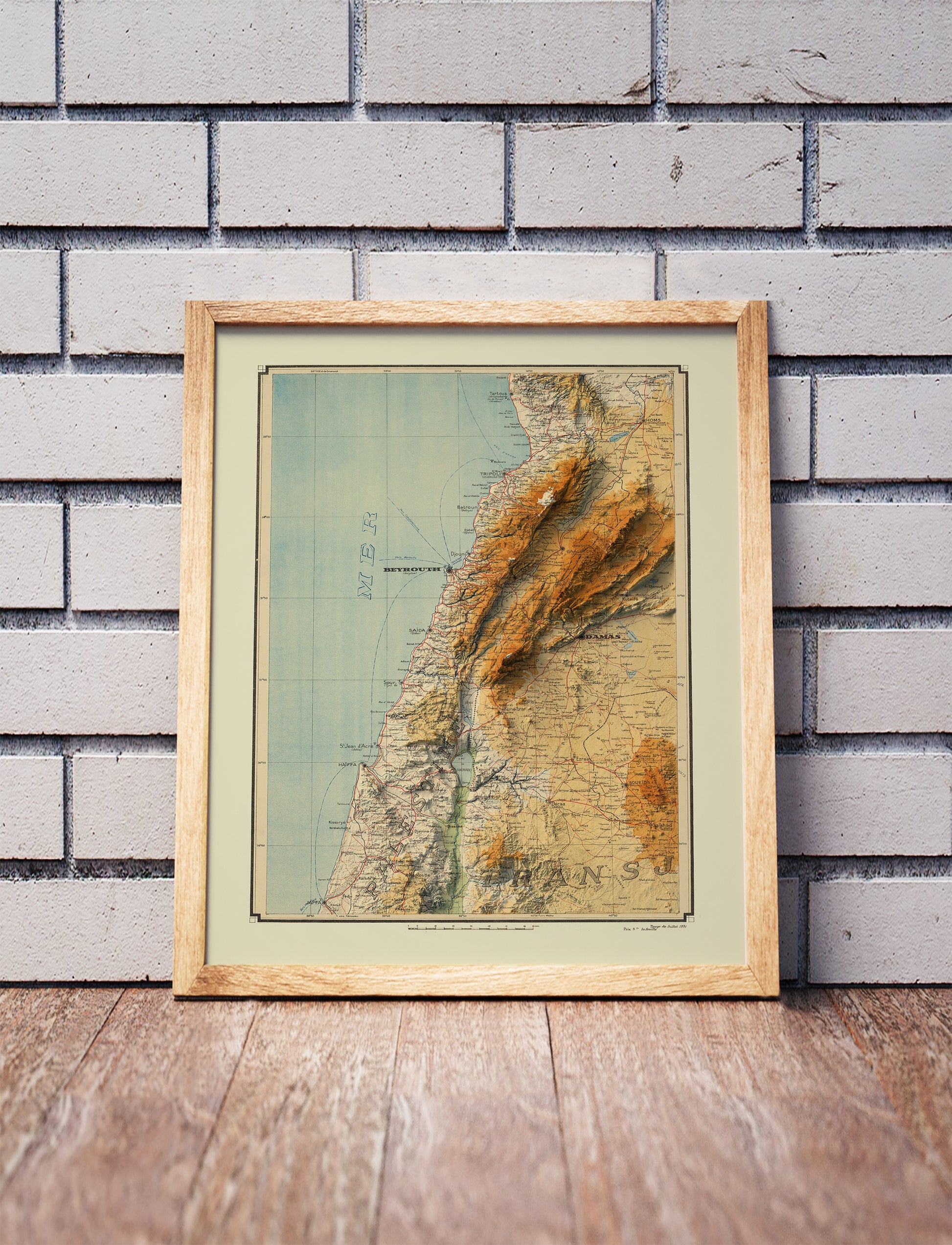 vintage shaded relief map of Lebanon