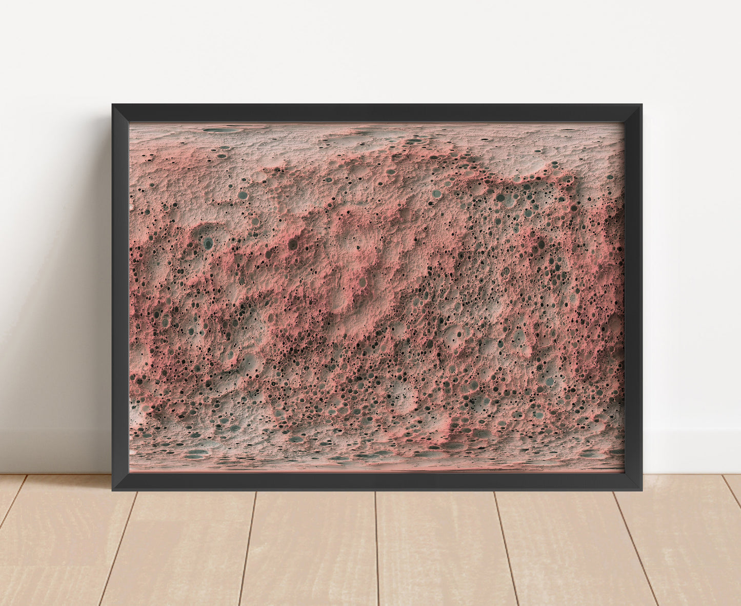 Mercury shaded relief map in black frame. Artistic print with realistic terrain effect for wall decor