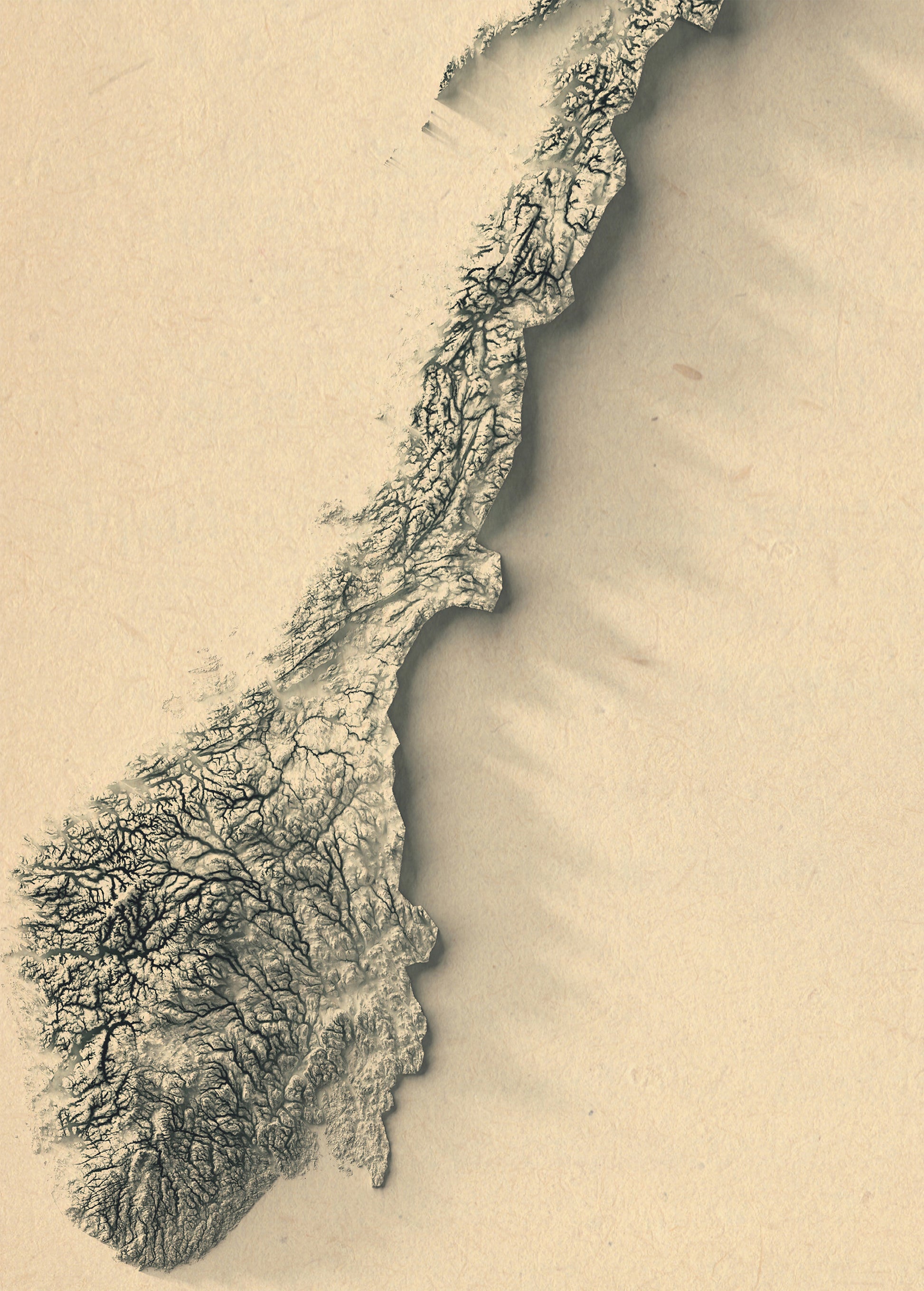 vintage shaded relief map of Norway