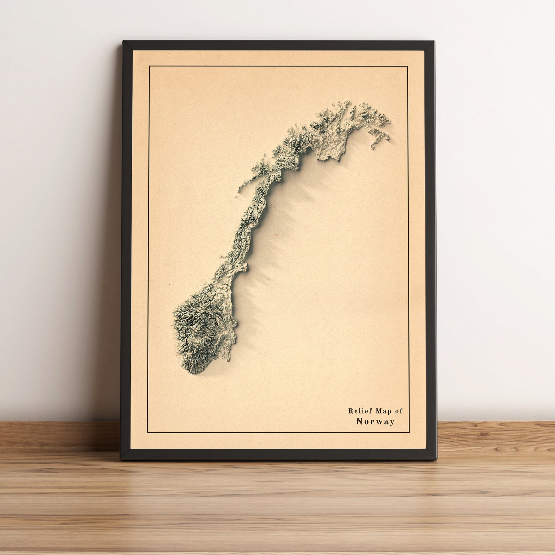 vintage shaded relief map of Norway