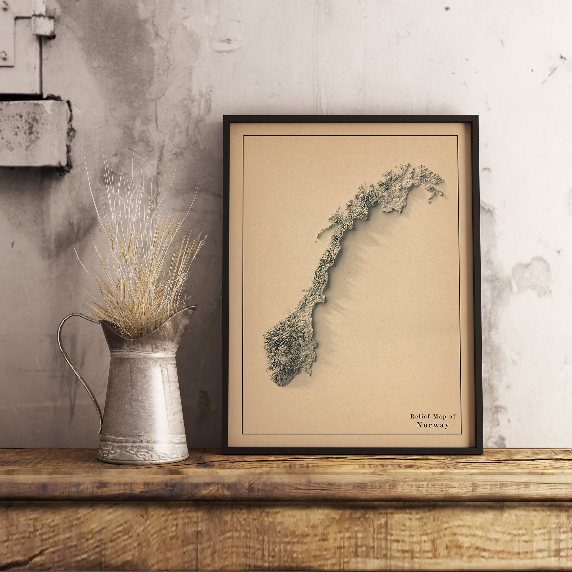 vintage shaded relief map of Norway