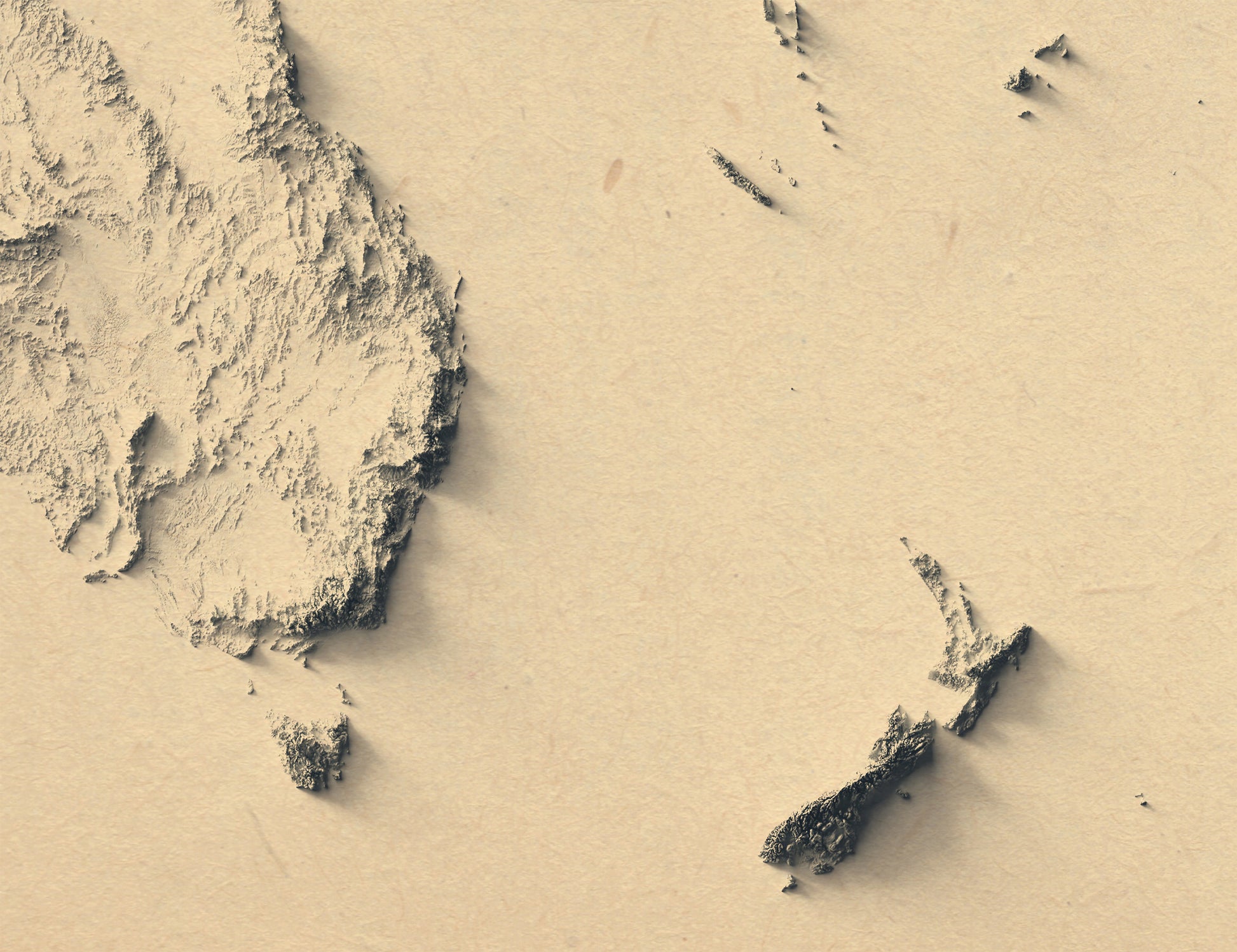 vintage shaded relief map of oceania