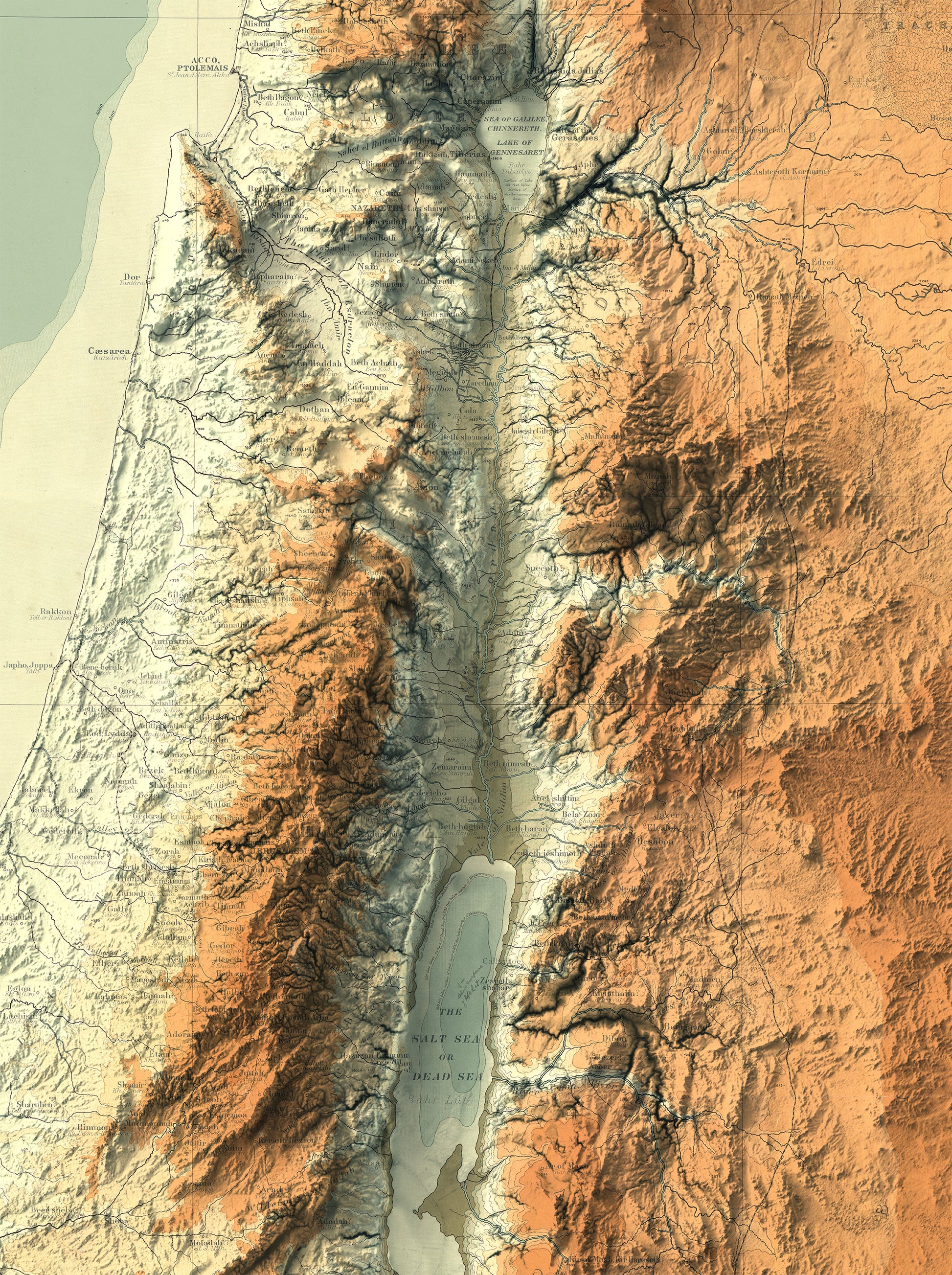 vintage shaded releif map of Palestine