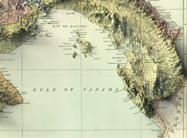 vintage shaded relief map of Panama