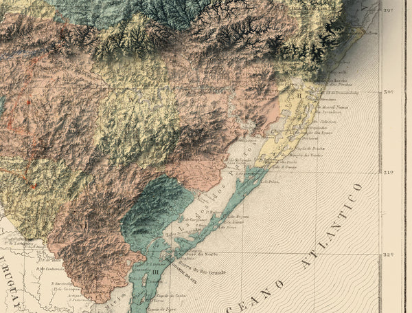 vintage shaded relief map of Rio Grande do Sul, Brazil