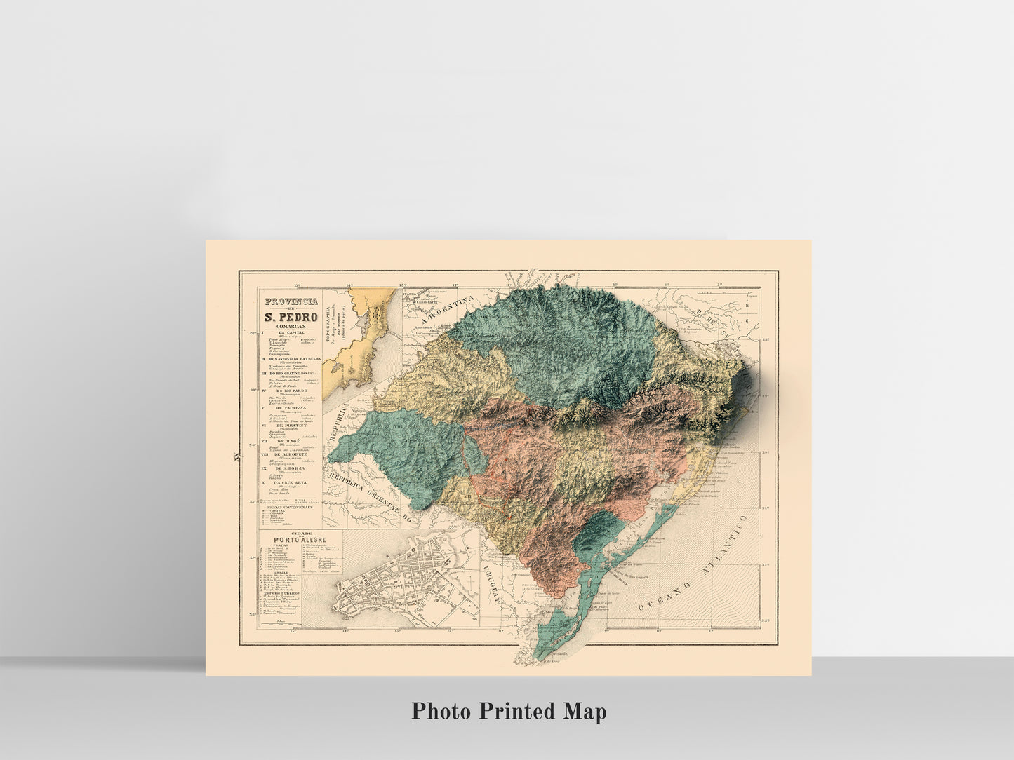 vintage shaded relief map of Rio Grande do Sul, Brazil