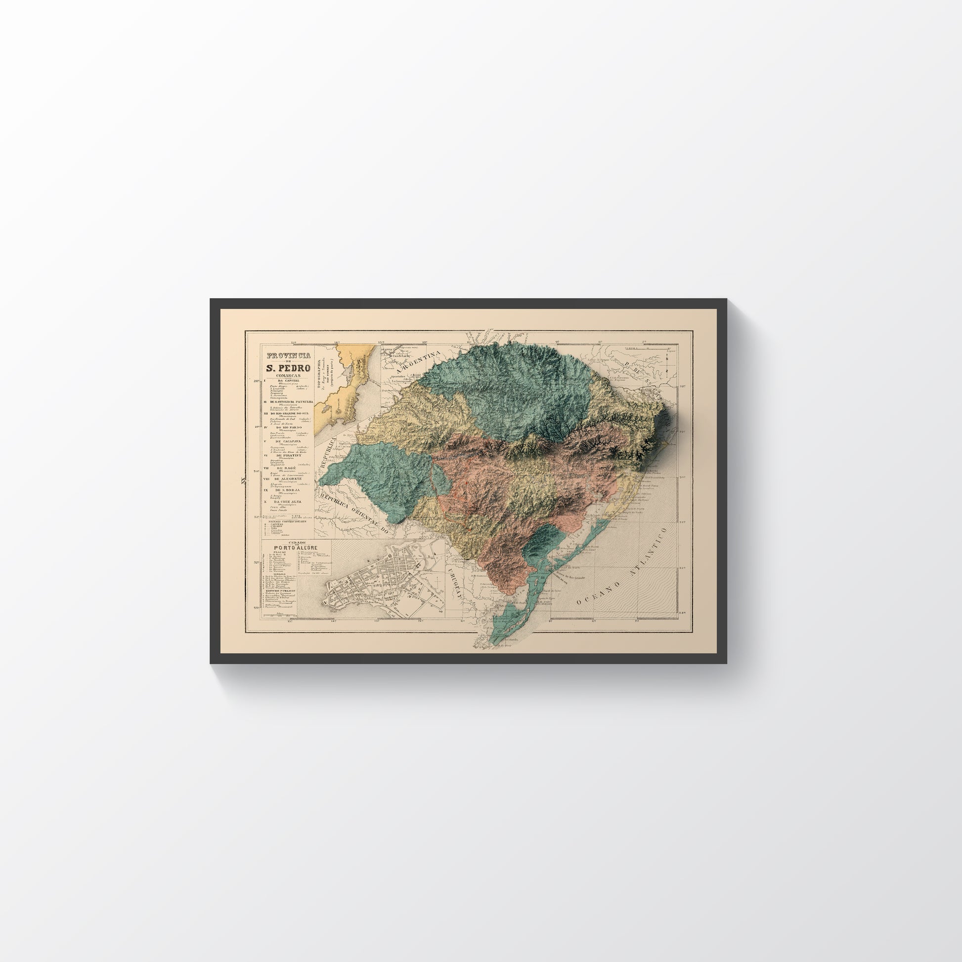 vintage shaded relief map of Rio Grande do Sul, Brazil