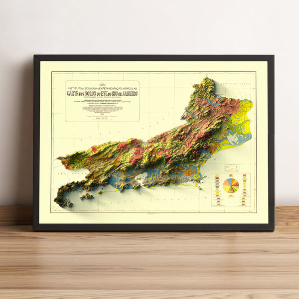 Rio de Janeiro (Brazil) Shaded Relief Map | Vintage Elevation Map Base ...