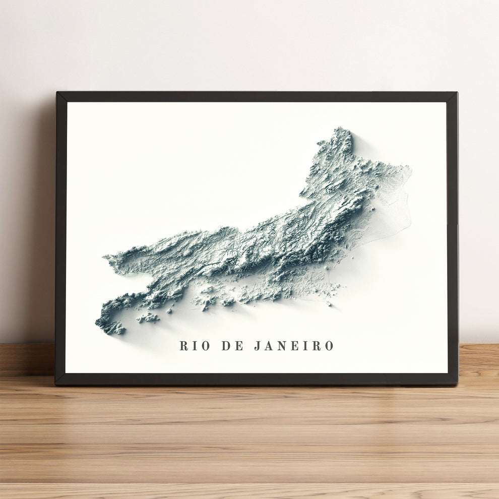 Rio de Janeiro (Brazil) Shaded Relief Map | Minimalist Topographic Wal ...