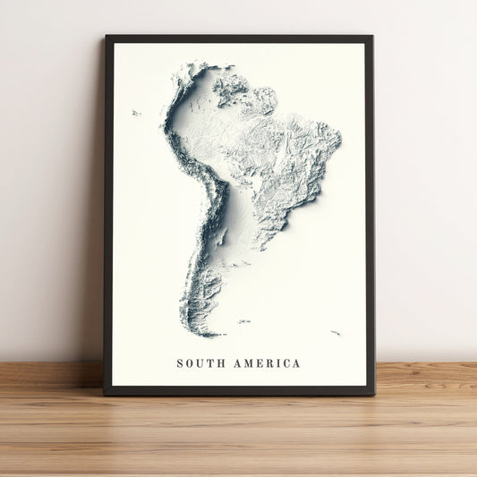 vintage shaded relief map of south america