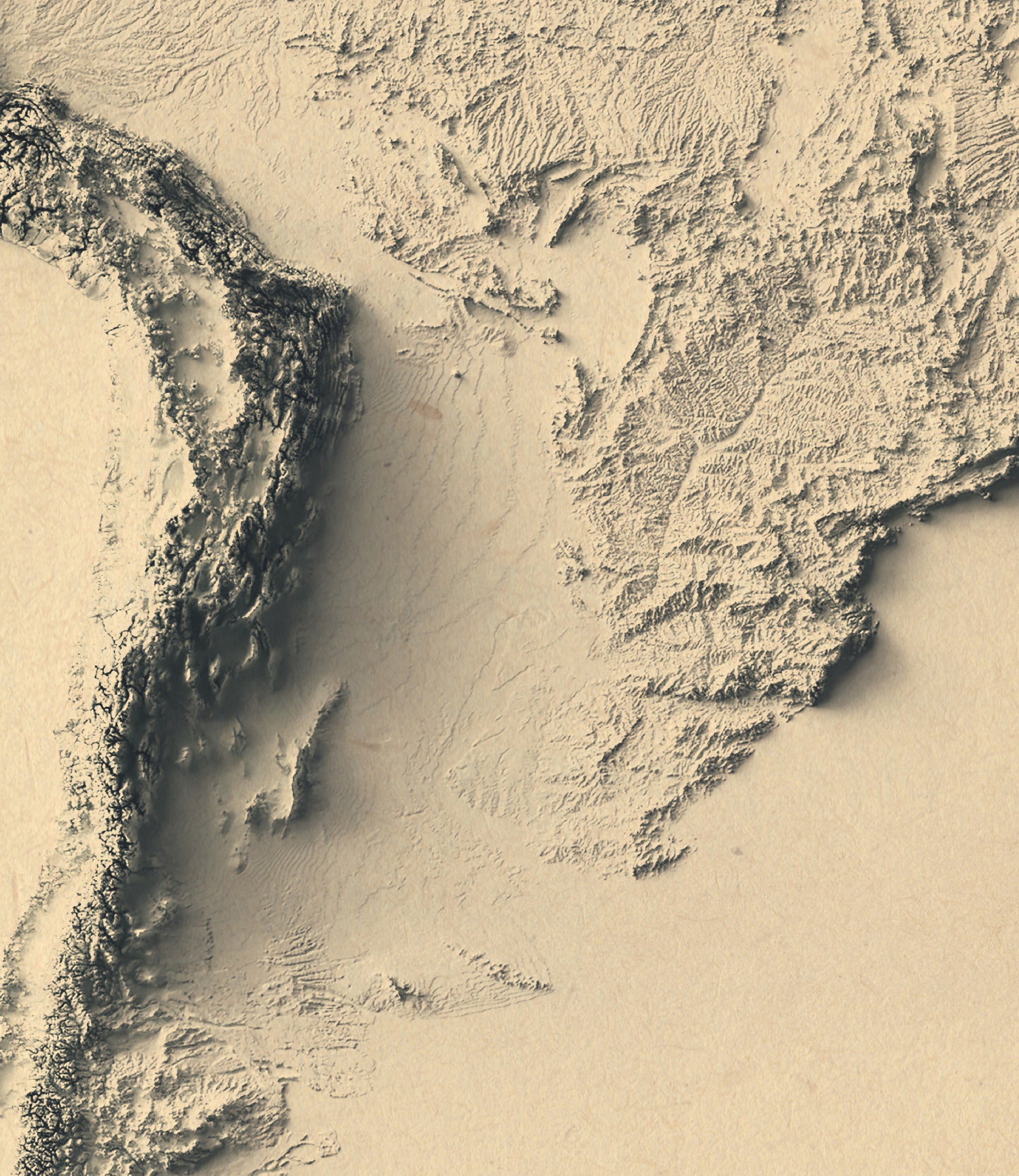 vintage shaded relief map of south america