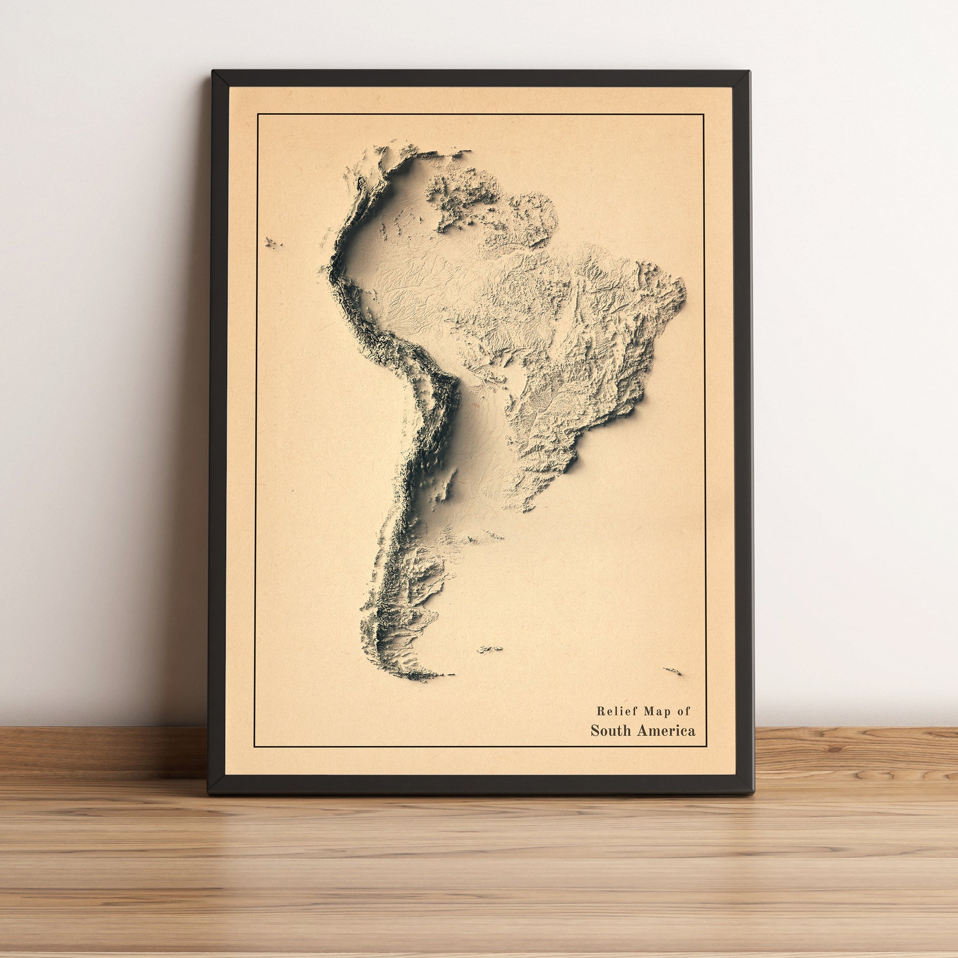 vintage shaded relief map of south america