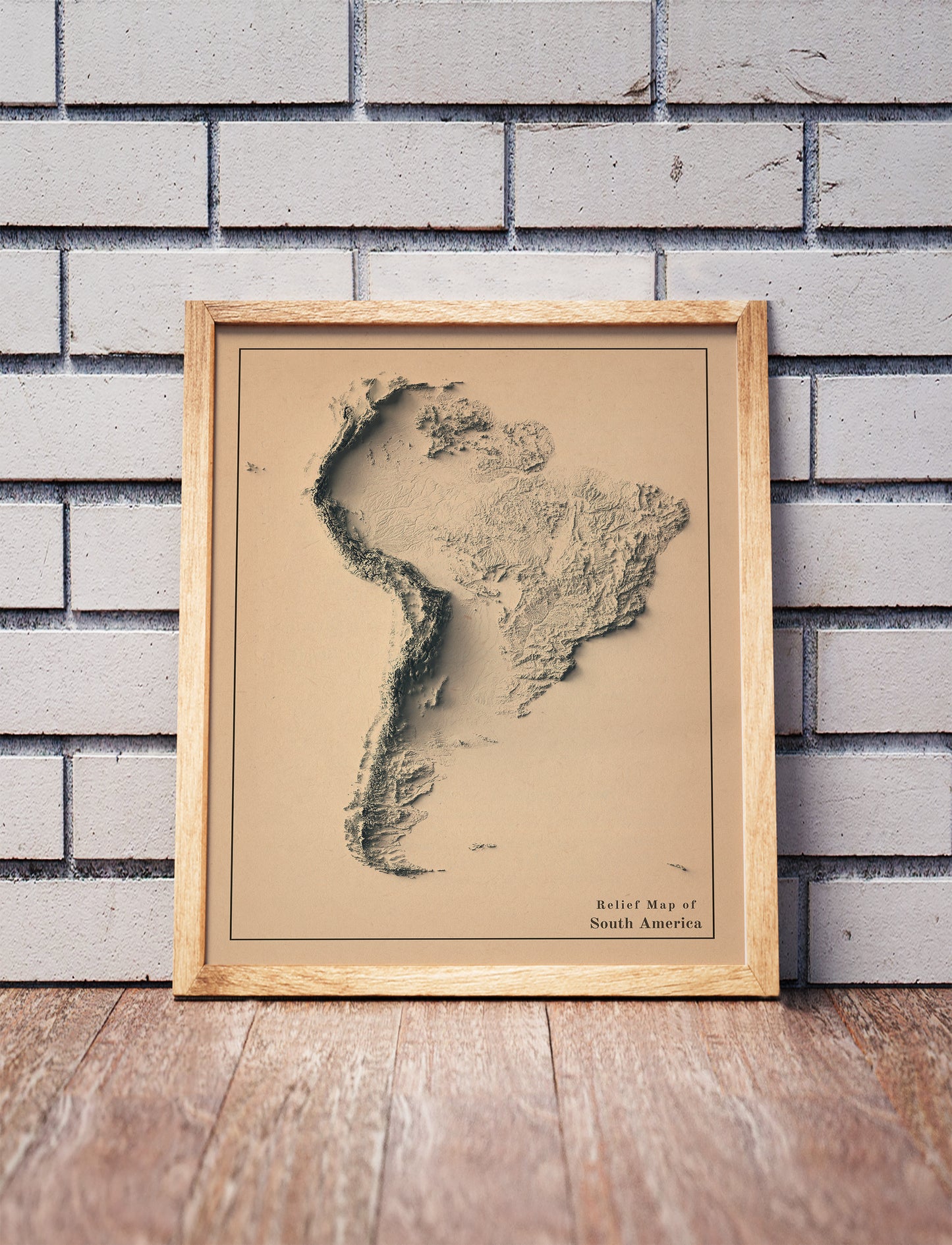 vintage shaded relief map of south america