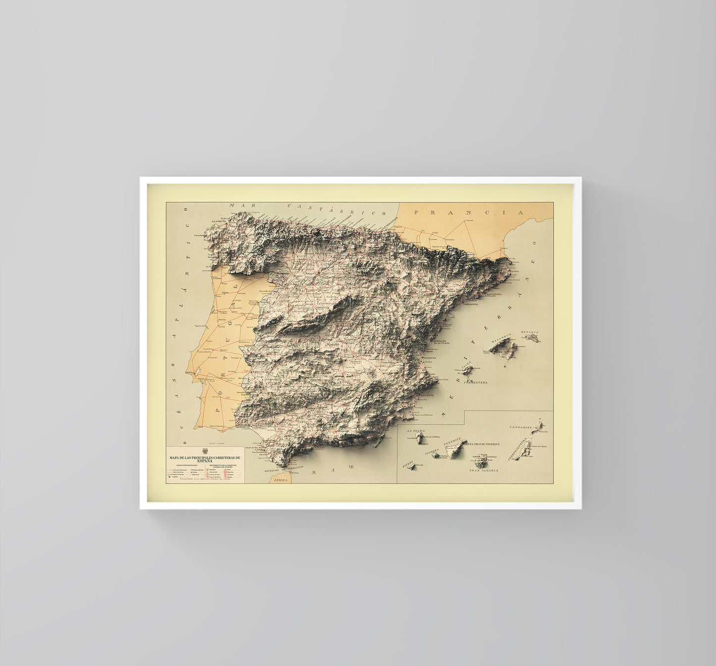 vintage shaded relief map of Spain