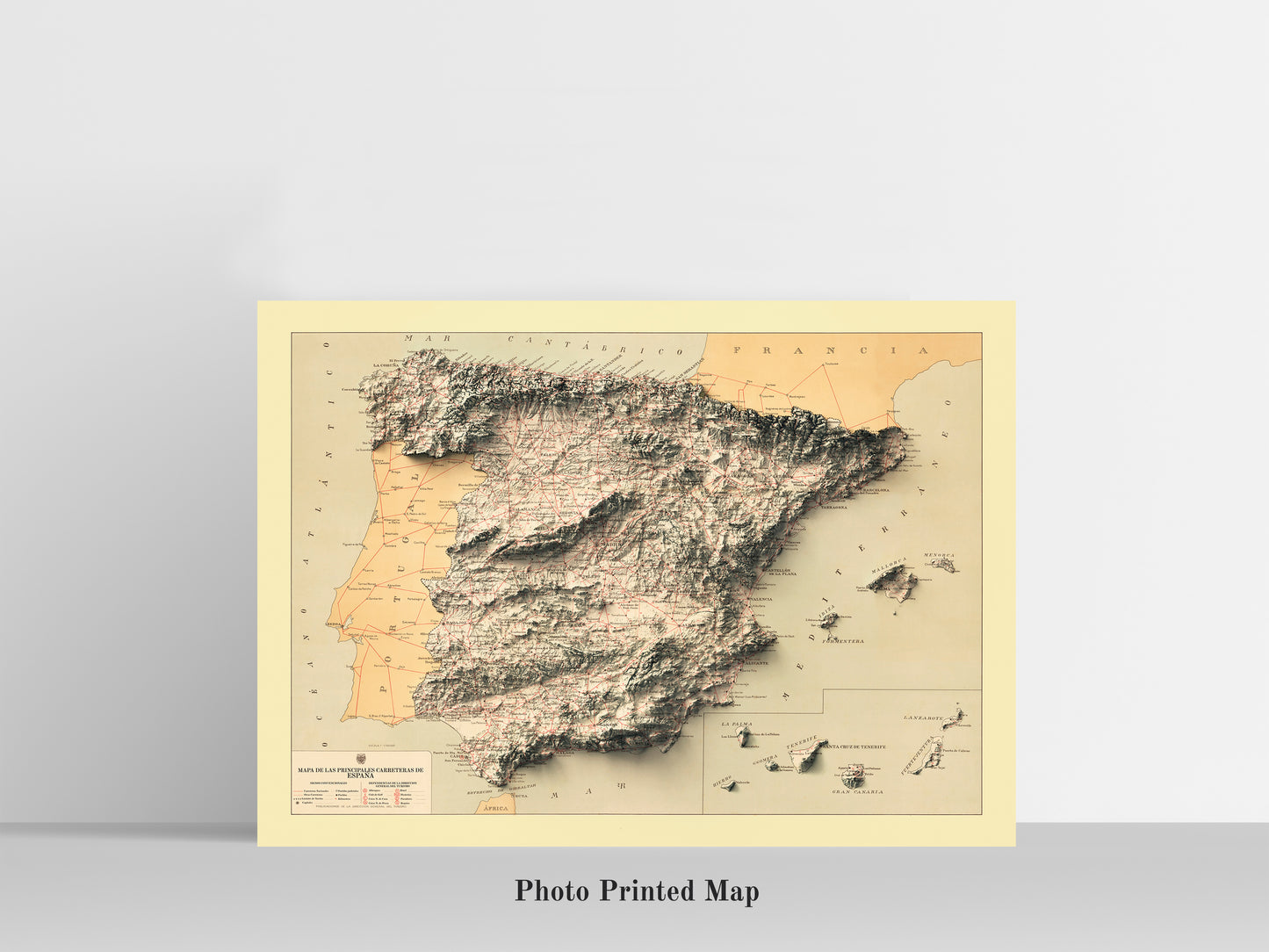 vintage shaded relief map of Spain