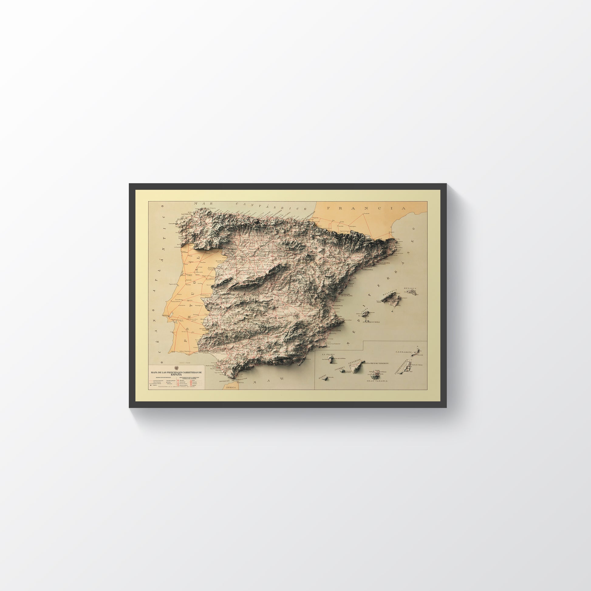 vintage shaded relief map of Spain