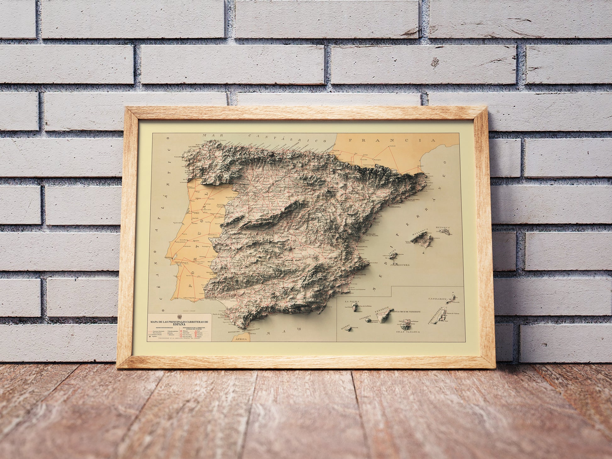 vintage shaded relief map of Spain