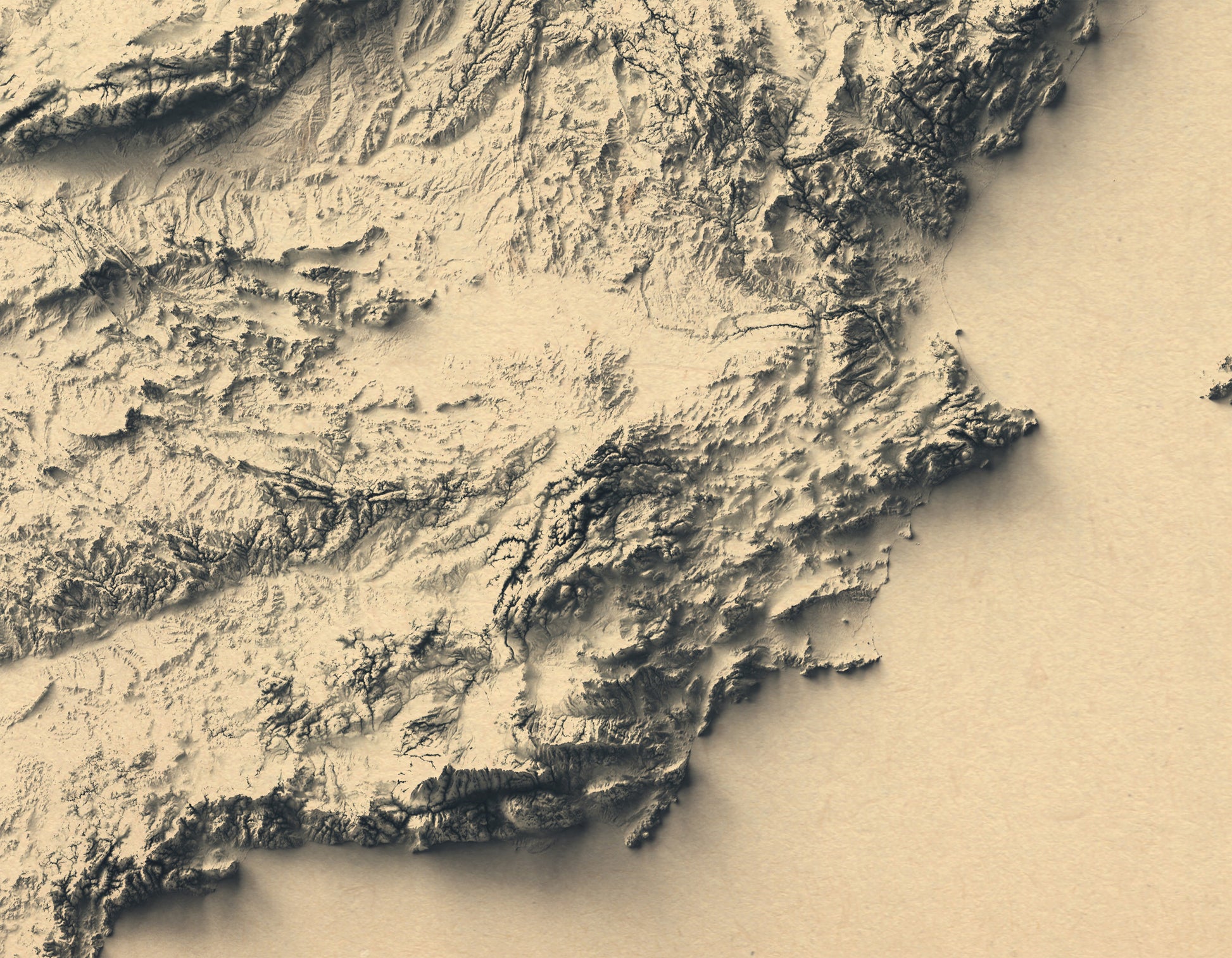 vintage shaded relief map of Spain