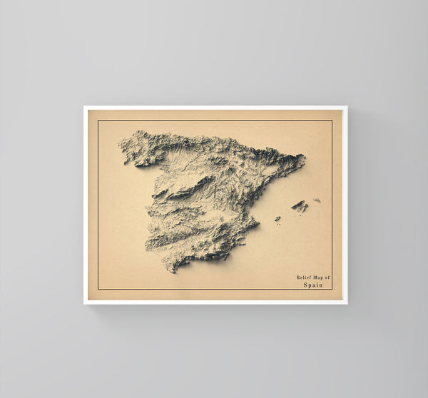 vintage shaded relief map of Spain