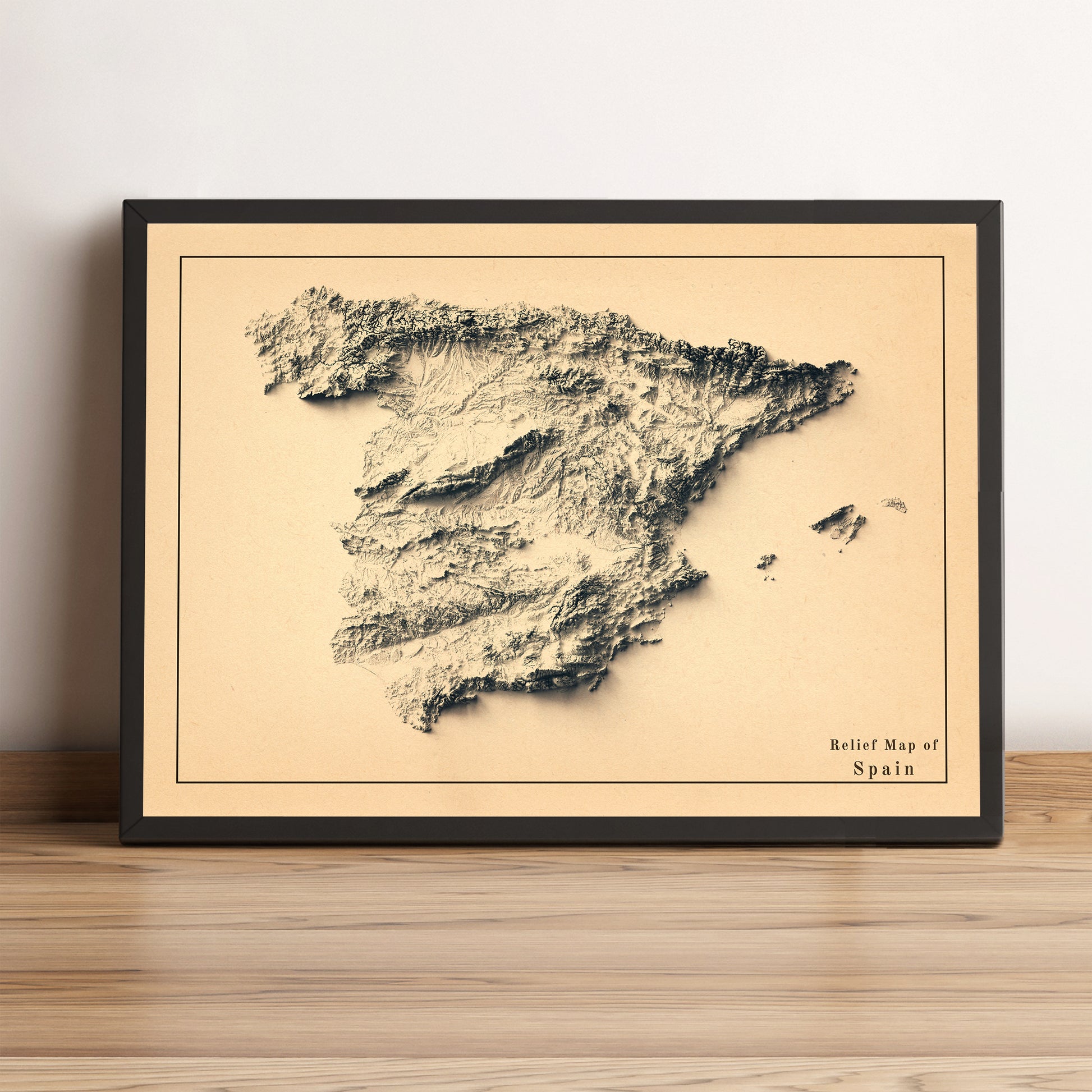 vintage shaded relief map of Spain